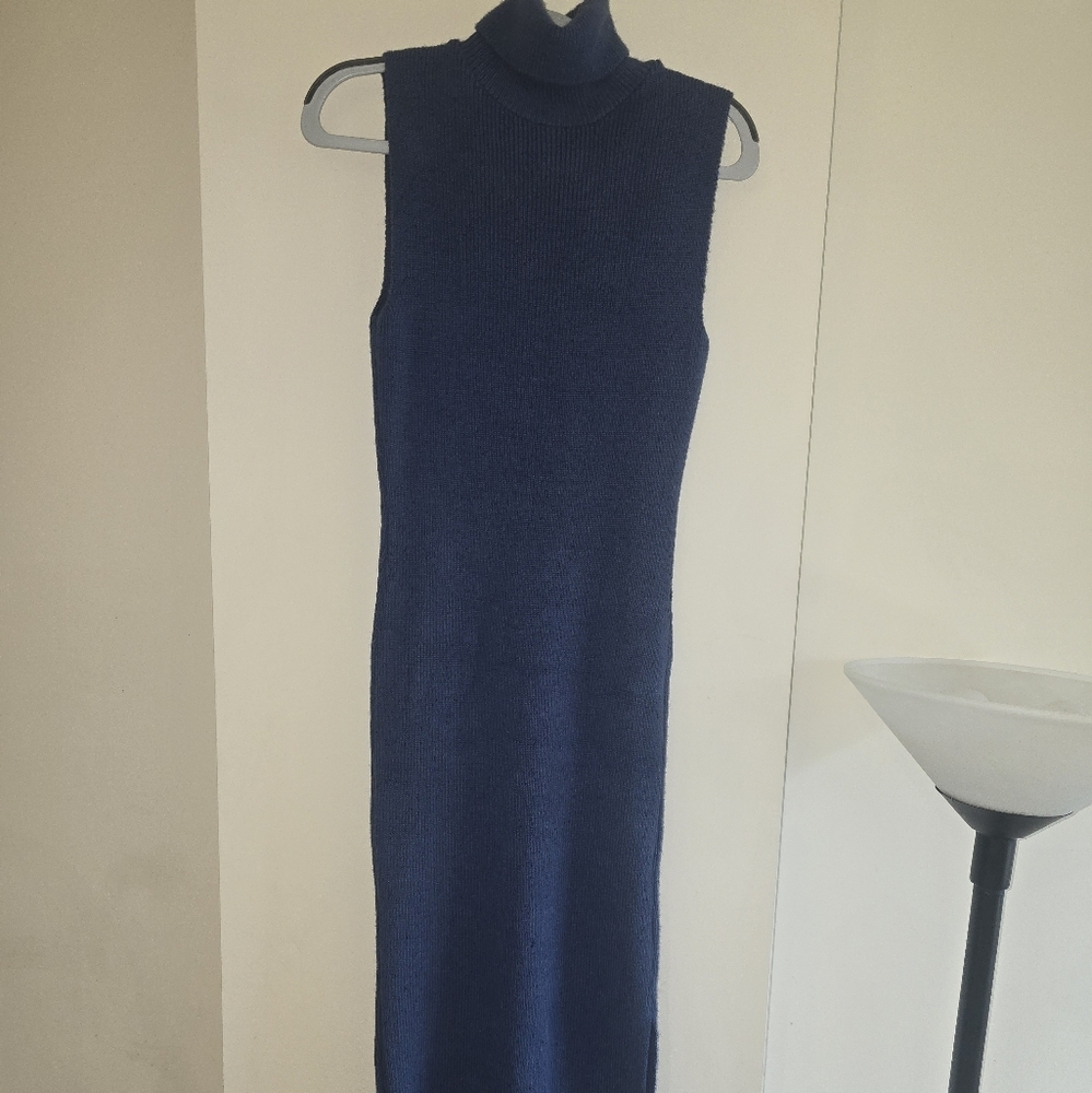 Topshop Ribbed Cowl Neck Sweater in Blue